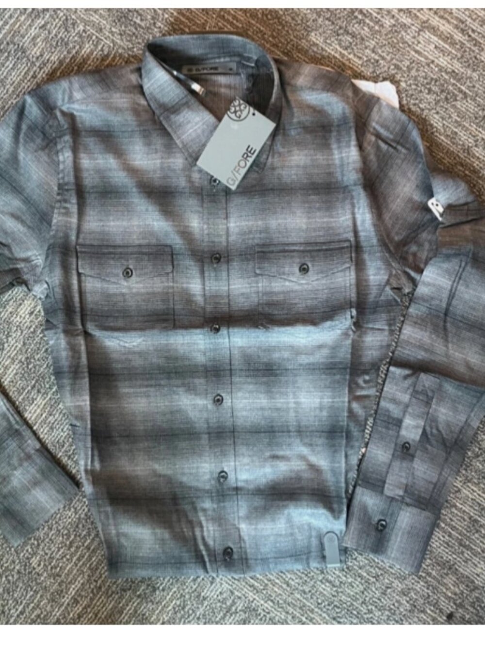 G/FORE Men’s Gray Plaid Long Sleeve Button Up Woven Shirt NWT Size Medium - Picture 4 of 4